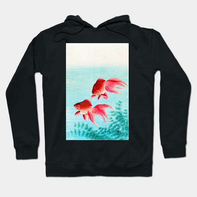 Two Veiltail Goldfish, Pink, Japan, Ohara Koson Hoodie by rocketshipretro